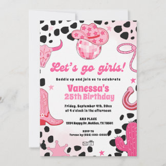 Let's go Girls Disco Cowgirl Space Rodeo Birthday Invitation