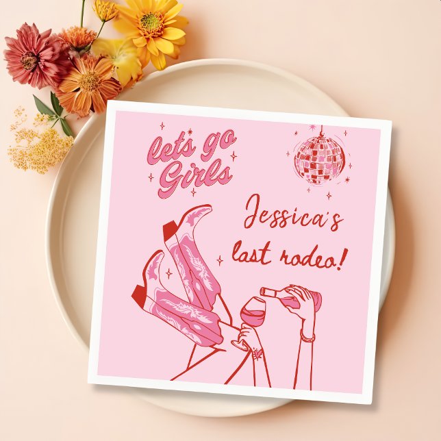 Lets Go Girls Disco Pink Cowgirl Bachelorette Napkins (Creator Uploaded)