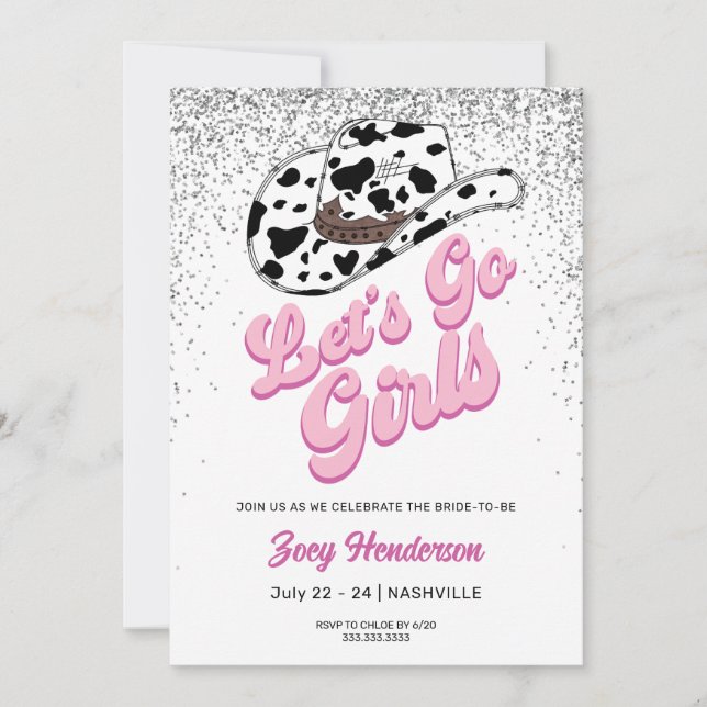 Let's Go Girls Glitter Weekend Bachelorette Party Invitation (Front)