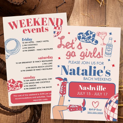 Lets Go Girls Nashville Bachelorette Itinerary Invitation