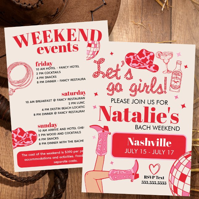 Let's Go Girls Nashville Bachelorette Itinerary Invitation (Creator Uploaded)