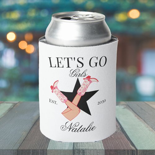 Lets Go Girls Personalized Cowgirl Bachelorette Can Cooler