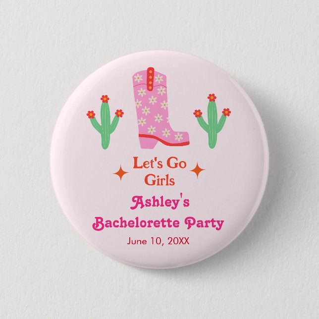 Let's Go Girls Pink Cowgirl Bachelorette Party  Button (Front)