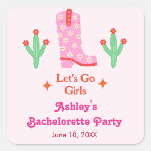 Let's Go Girls Pink Cowgirl Bachelorette Party Square Sticker