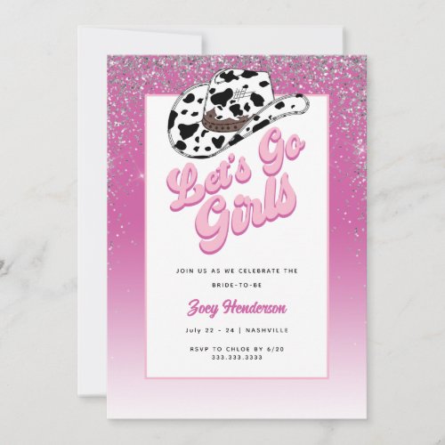 Lets Go Girls Pink Weekend Bachelorette Party Invitation