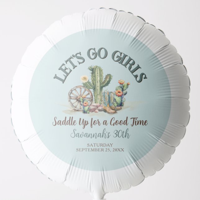 Lets Go Girls Teal Aqua Rodeo Theme Birthday Party Balloon (Front)