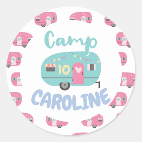 Lets Go Glamping Girly Any Age Birthday Party Classic Round Sticker