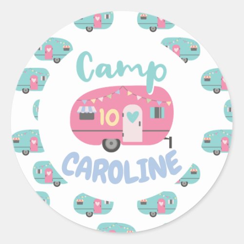 Lets Go Glamping Girly Any Age Birthday Party Classic Round Sticker
