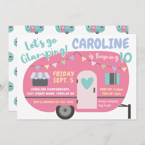 Lets Go Glamping Girly Any Age Birthday Party Invitation