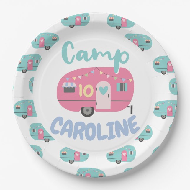Let's Go Glamping Girly Any Age Birthday Party Paper Plates (Front)