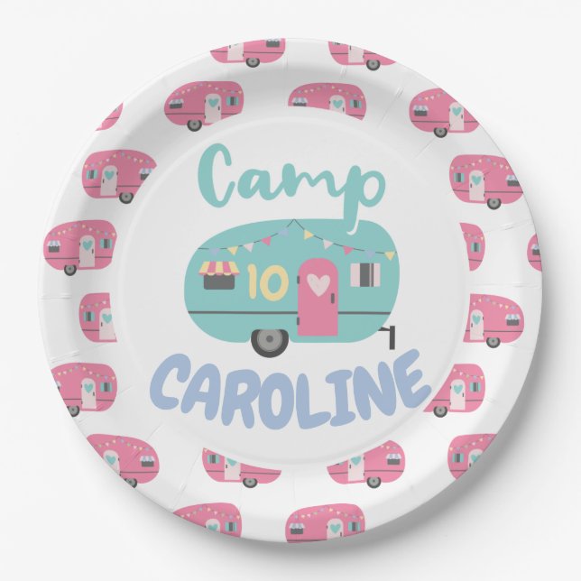 Let's Go Glamping Girly Any Age Birthday Party Paper Plates (Front)