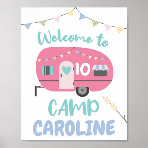 Lets Go Glamping Girly Camp Name Birthday Party Poster