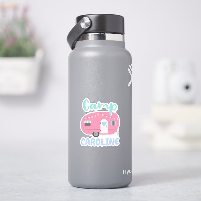 Let's Go Glamping Girly Camp Name Birthday Party Sticker (HydroFlask)