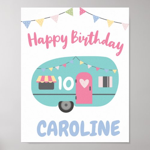 Lets Go Glamping Girly Happy Birthday Party Poster