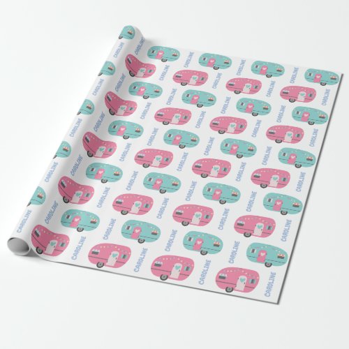 Lets Go Glamping Girly Name Personalized Birthday Wrapping Paper