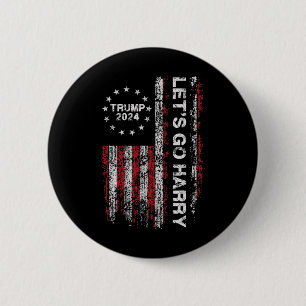 Let's Go Harry Funny Trump 2024 Us Flag Vintage Button