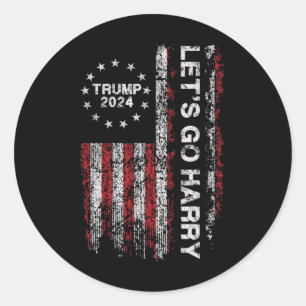 Let's Go Harry Funny Trump 2024 Us Flag Vintage Classic Round Sticker
