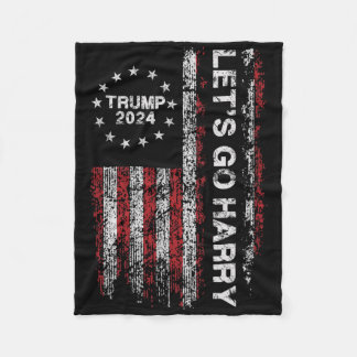 Let's Go Harry Funny Trump 2024 Us Flag Vintage Fleece Blanket