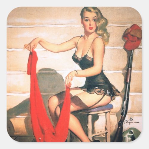 Lets Go Hunting _ Vintage Pin_up Art Square Sticker