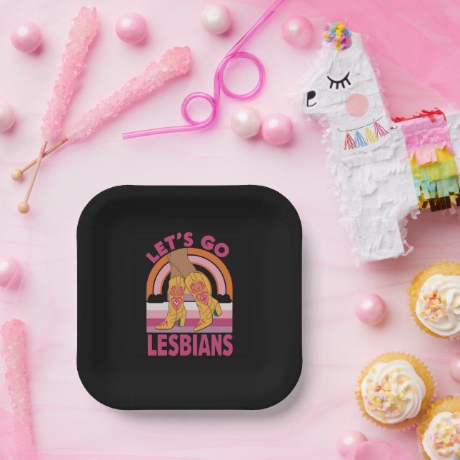 Let's Go Lesbians LGBTQ Pride Month Cowgirl Paper Plates (Party)