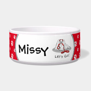 Let's Go! Maltese Dog with Red Leash - Cute Bowl
