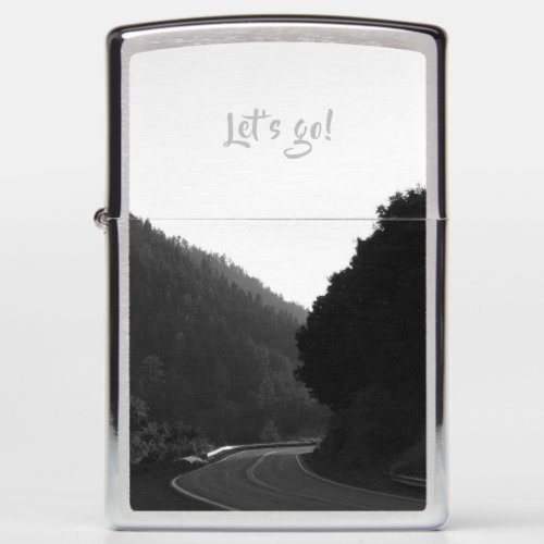 Lets Go Mountain Road Trip Adventure BW Poste Zippo Lighter