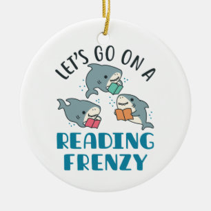 Let's Go On a Reading Frenzy Teacher Shark Ceramic Ornament