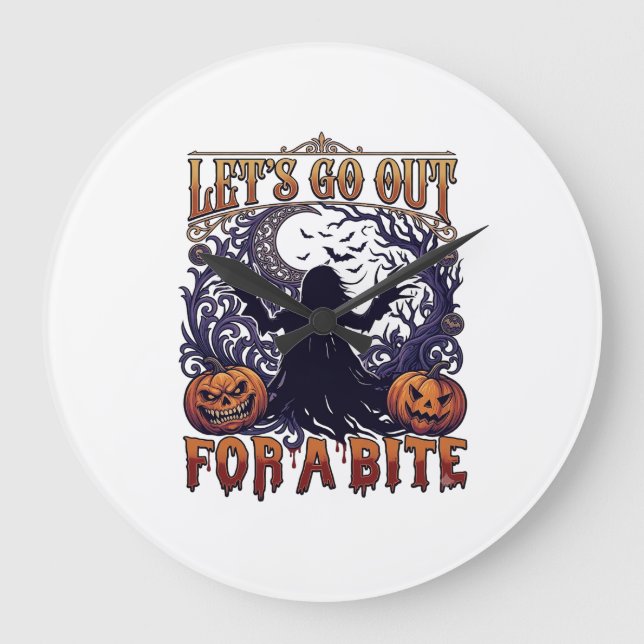 Lets Go Out Bite Ghost Pumpkins Bats Moon Large Clock (Front)