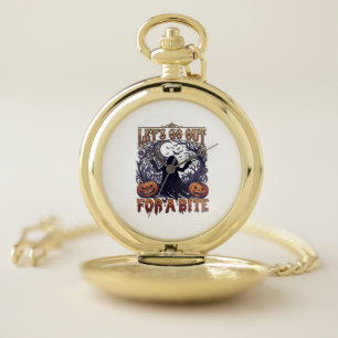 Lets Go Out Bite Ghost Pumpkins Bats Moon Pocket Watch