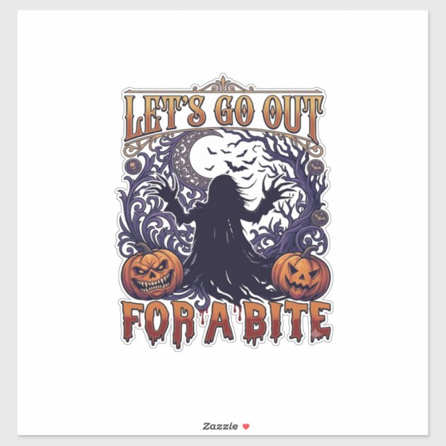 Lets Go Out Bite Ghost Pumpkins Bats Moon Sticker (Sheet)