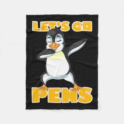 Lets Go Pens Funny Hockey Penguins  Fleece Blanket