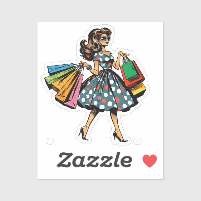 Let's Go Shopping! Funny Woman with Bags Sticker (Sheet)