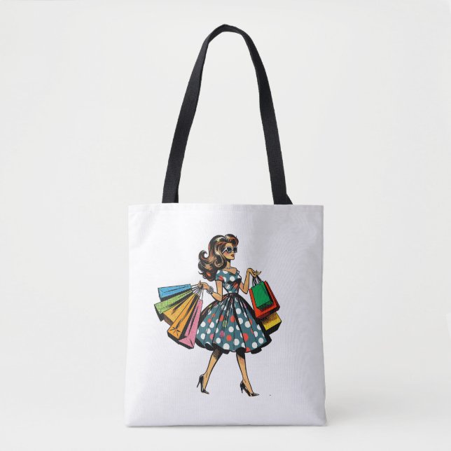 Let's Go Shopping! Personalized Retro Tote Bag (Front)