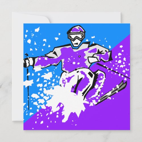 LETS GO SKIING modern style skiing Invitation