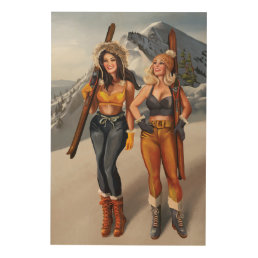 &quot;Let&#39;s Go Skiing&quot; Pretty, Retro Pinup Girls Wood Wall Art