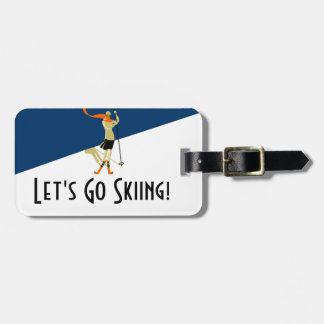 Let's Go Skiing! Vintage Design Skiers Luggage Tag