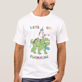 Let's Go Swimming (Male) Unicorn Riding Dinosaur T-Shirt