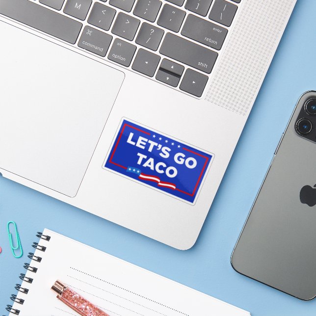 Let's Go Taco Trump Always Chickens Out Funny Sticker (Laptop w/ iPhone)