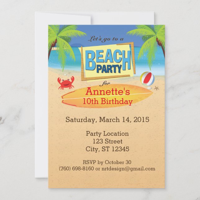 Let's Go To A Beach Party Invitation (Front)