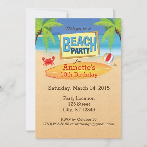 Lets Go To A Beach Party Invitation