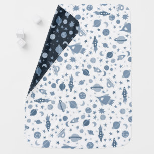 Let's Go to Space Blue Double Sided CUSTOMIZABLE Baby Blanket