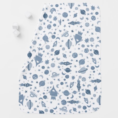 Lets Go to Space Blue White CUSTOMIZABLE Baby Blanket