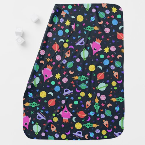 Lets Go to Space Navy Blue CUSTOMIZABLE Baby Blanket