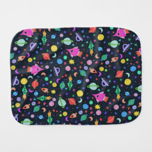 Let's Go to Space Navy Blue UFO Pattern Baby Burp Cloth