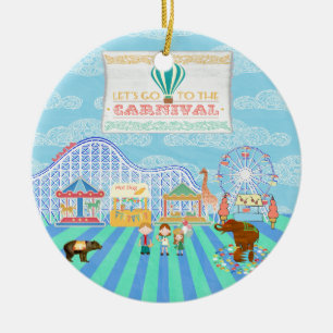 Lets Go to the Carnival, Roller Coaster, Ferris Wh Ceramic Ornament