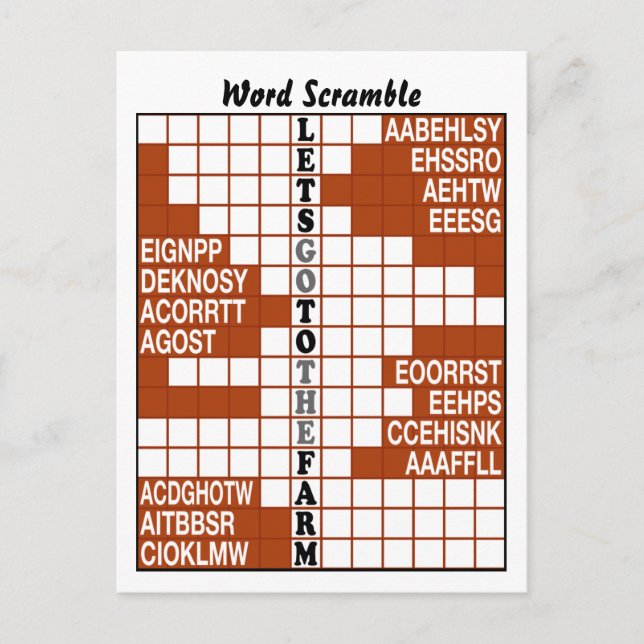 Let's Go to the Farm Word Scramble Postcard (Front)