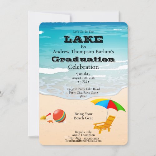Lets Go To The Lake Beach Graduation  Invitation