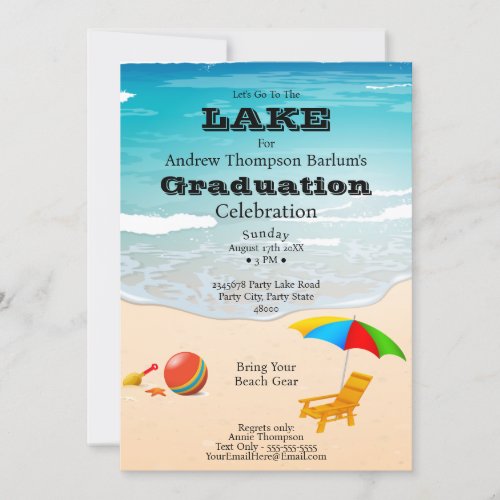 Lets Go To The Lake Beach Graduation  Invitation