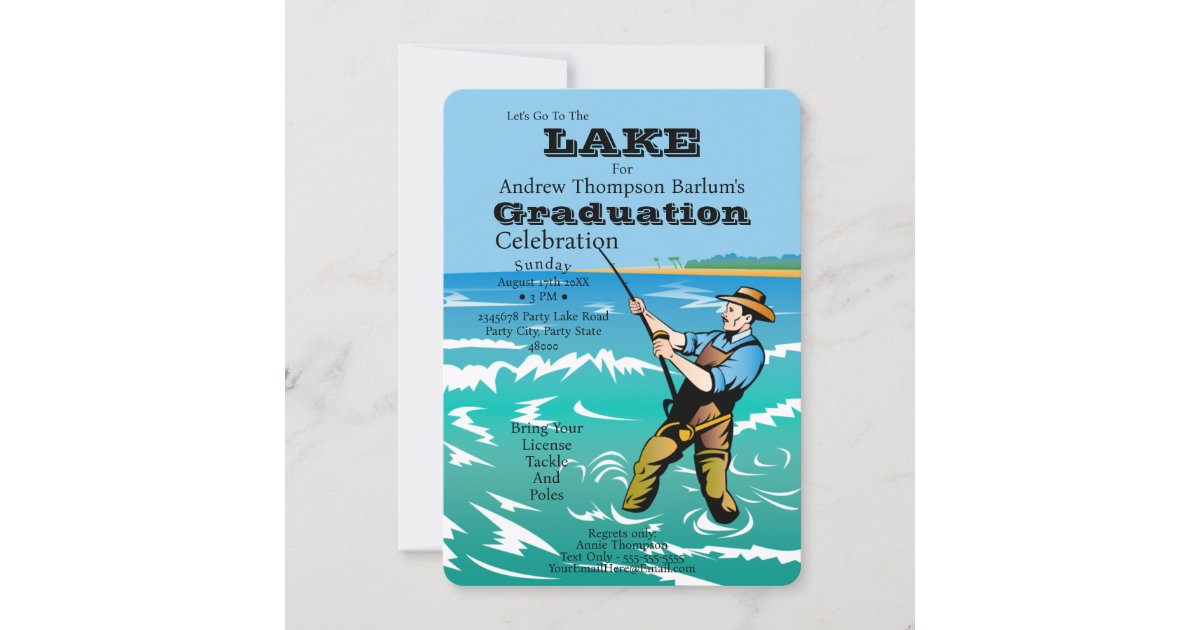 Let's Go To The Lake Fishing Graduation Invitation