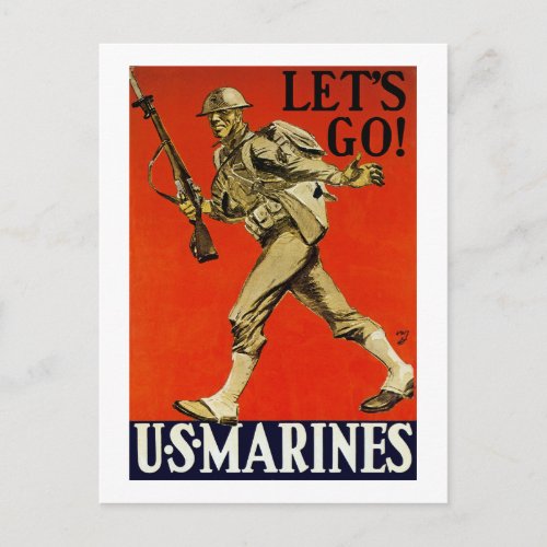 Lets Go  US Marines Postcard